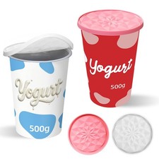 Yoghurt Pot Lids ONLY Fit 9.5cm Diameter Pots Reusable Silicone 2, Pink/White