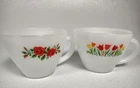 2 Fire King Milk Glass Tulip & Rose Flower Floral Cup Anchor Hocking Vtg Retro