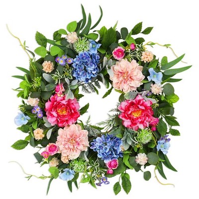 24 Inch Spring Wreaths for Front Door, Artificial Front Door Wreath with Dais...