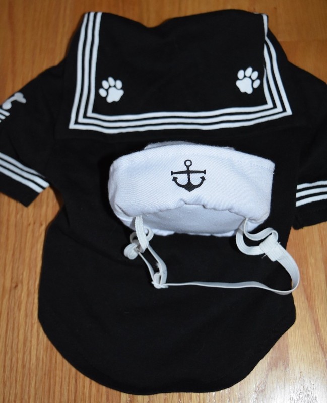 Petco Boutique Sailor Suit Costume Nautical Hat Anchor Sea Dog Black Halloween S