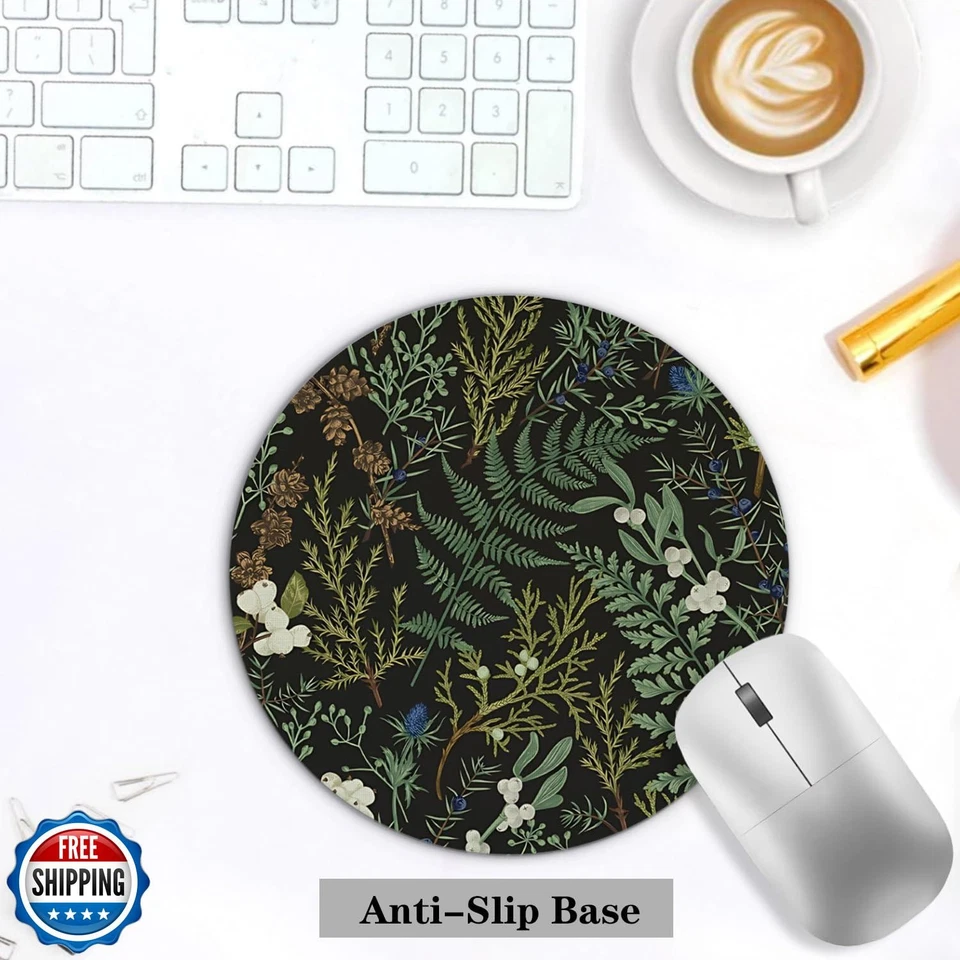 XUNLURY Dark Green Plant Mouse Pad, Vintage Green Fern Leaves Botanical Cotta - Image 3 of 4