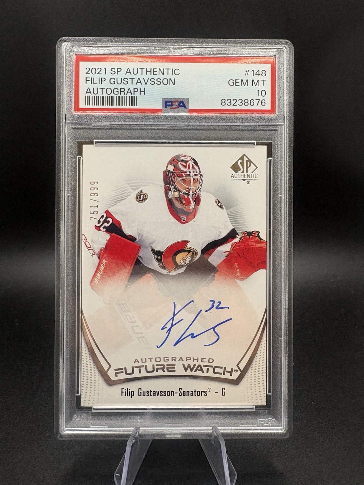 2021 SP AUTHENTIC #148 FILIP GUSTAVSSON RC FUTURE WATCH ROOKIE AUTO /999 PSA 10