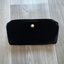 Vintage Black Velvet Clutch Purse With Gold Pearl Button Accent Pari Paris