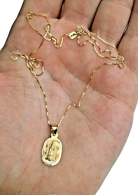 14K massives Gold Guadalupe Anhänger 20'' Box Kette - 20mm x 10mm Jungfrau Maria - PT341