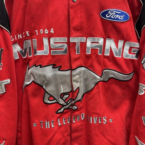 Chaqueta de bombardero roja de colección Ford Mustang 5.0 GT 40 aniversario diseño JH - Imagen 3 de 14