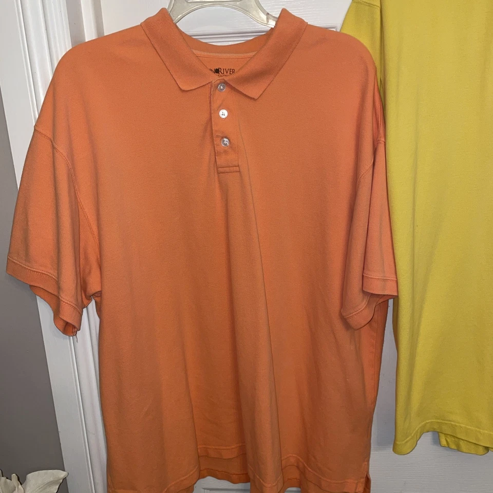 Camisa Polo 2 Sun River Para Hombres Grande XL Amarillo Melocotón Mangas Cortas Tejida Golf Informal Foto 2 de 4