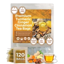 120 Premium Turmeric Ginger Cinnamon Tea Bags, 100% Natural &No Additive Support