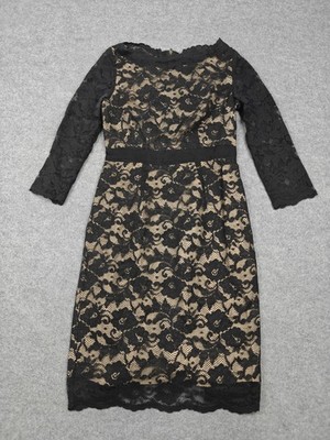 Moda International Dress Womens 6 Black Floral Lace Sheath 3/4 Sleeve Party