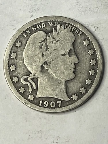 1907 Barber Silver Quarter 90 % Silver . No Mint Mark