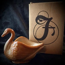 Fenton Art Glass Swan Dish Likely In The Orange Tree NIB with Sticker