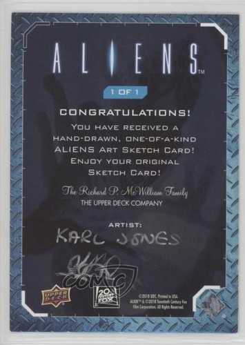 Película 2018 Upper Deck Aliens 1/1 Karl Jones #SKT boceto automático p1l - Imagen 2 de 3