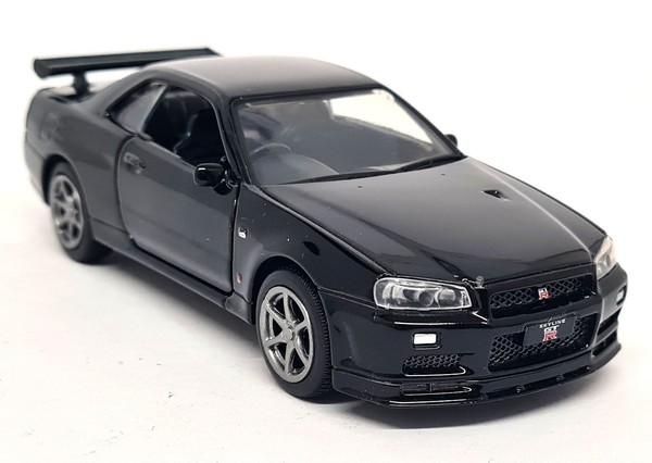 Tayumo 1/36 - Nissan Skyline GT-R R34 V-Spec Ii Black Diecast Model Car-image