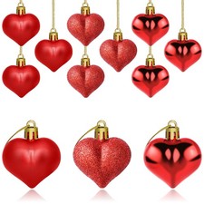 12 PCS Heart Ornaments 3 Different Finishes Heart Shaped Hanging Ornaments for V