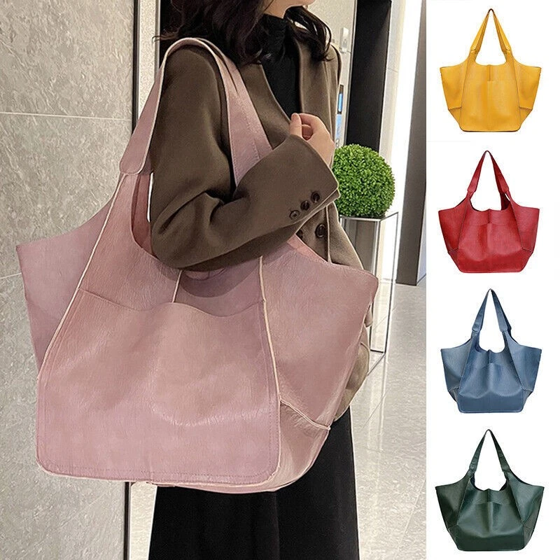 Women Large Capacity Soft Leather Casual Tote Shoulder Bag Retro Shopper Handbag - Image 3 of 4