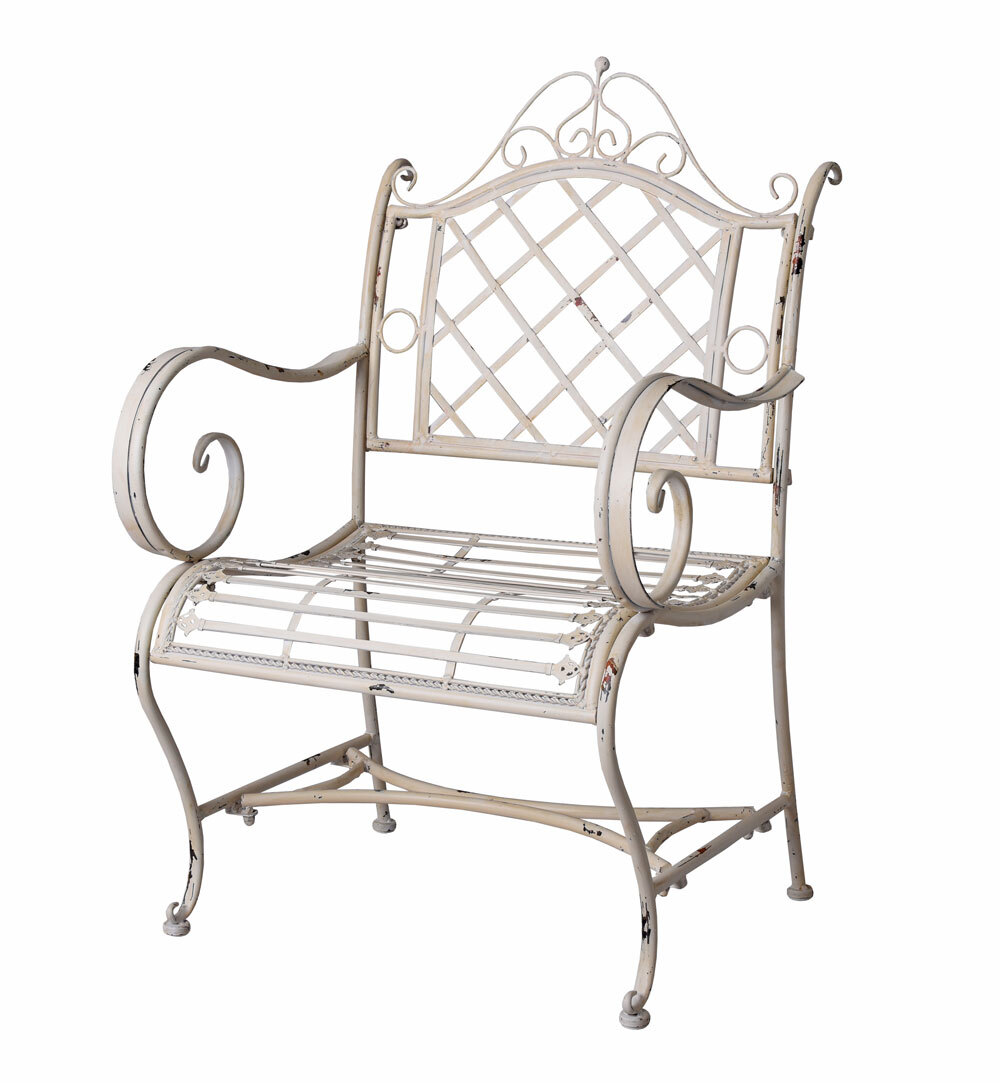 Sessel Shabby Chic Gartensessel weiß Gartenstuhl Jugendstil Balkon NEU