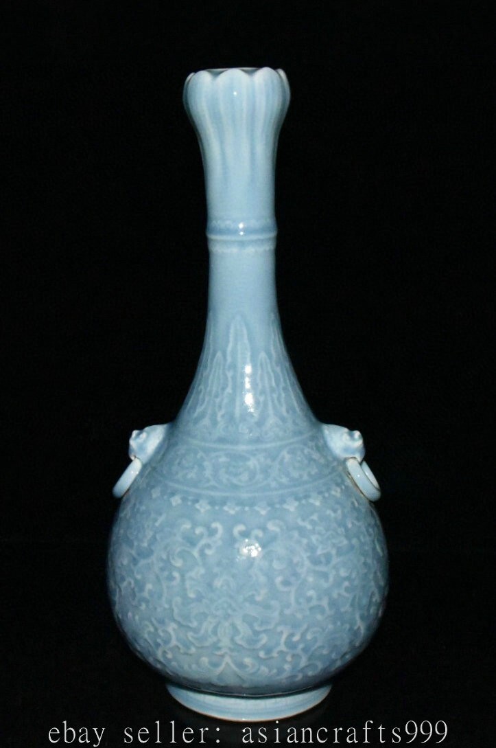 15.2" Markierte alte chinesische Bohne grüne Glasur Porzellan Palast Blume Flasc