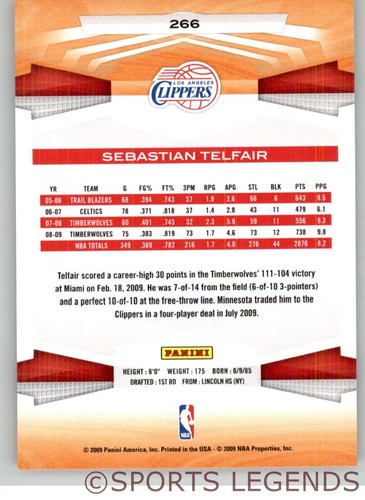 2009-10 NBA Panini #266 Sebastian Telfair - Picture 2 of 2