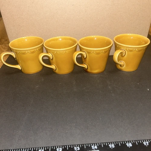 Vintage Homer Laughlin Golden Harvest Stoneware Coffee Cups Mugs Set of 4 MCM