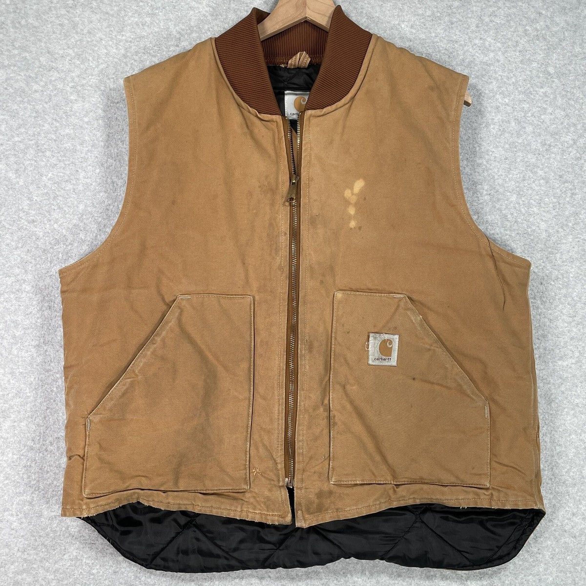 Vintage Carhartt Vest XL Brown USA Outdoor Quilt Lined VQ186