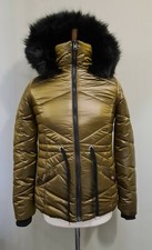 Tokyo Laundry Quilted Hooded Puffer Jacket Green Gold Size Medium Uk 12