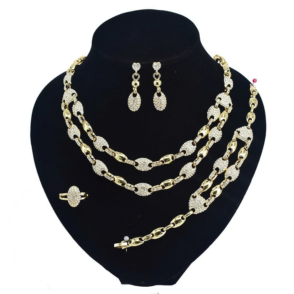 HUGS &KISSES Gucci Link colliers coupe glace bracelet boucles d'oreilles bague remplie d'or