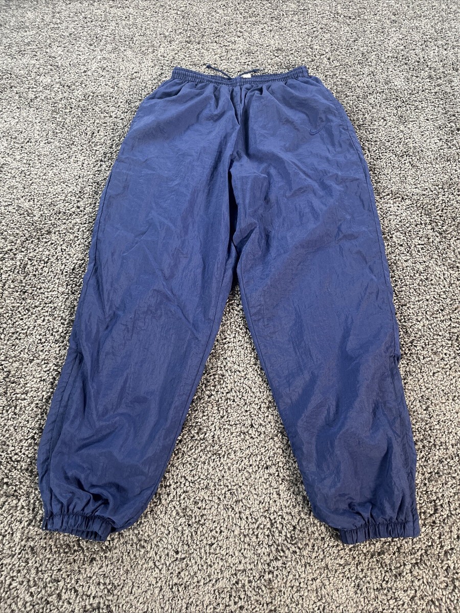 VINTAGE Nike Track Pants Mens L Blue Swoosh Track Y2K Baggy