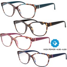 High Power Strong Magnification Reading Glasses Womens Cat Eye 4.00 5.00 6.00