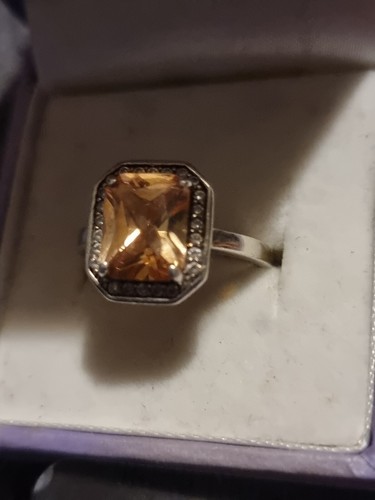 925 Sterling Silver Champagne Cz Dress Ring Sz 7 Stunning - Picture 14 of 15