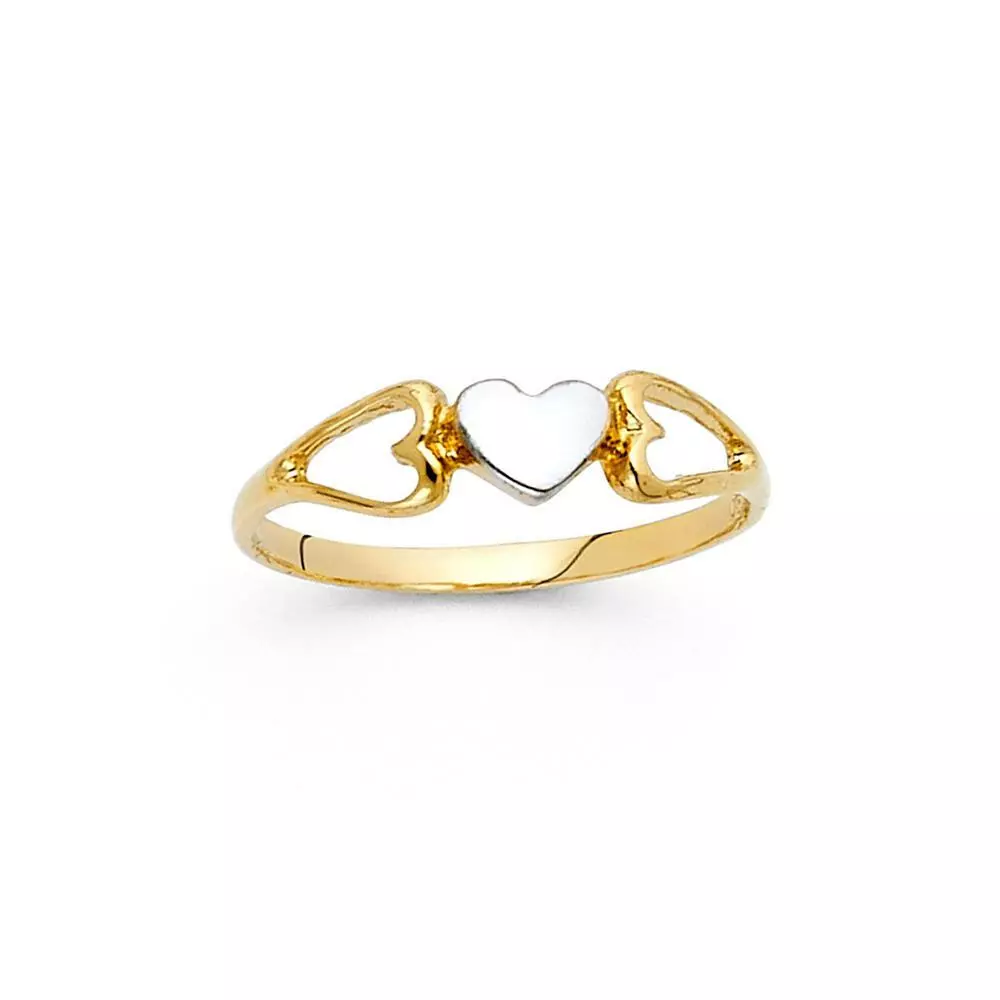 14k Yellow White Gold Heart Ring Split Band for Women Size 4 9