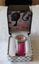 NWT M.Z. Berger Silver Tone Barbie Watch Crystal Bezel 35mm Case Pink Band 2013