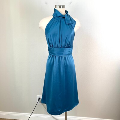 Amsale Womens 10 Teal Satin Halter Dress Sleeveless Cocktail Knee Length |  eBay