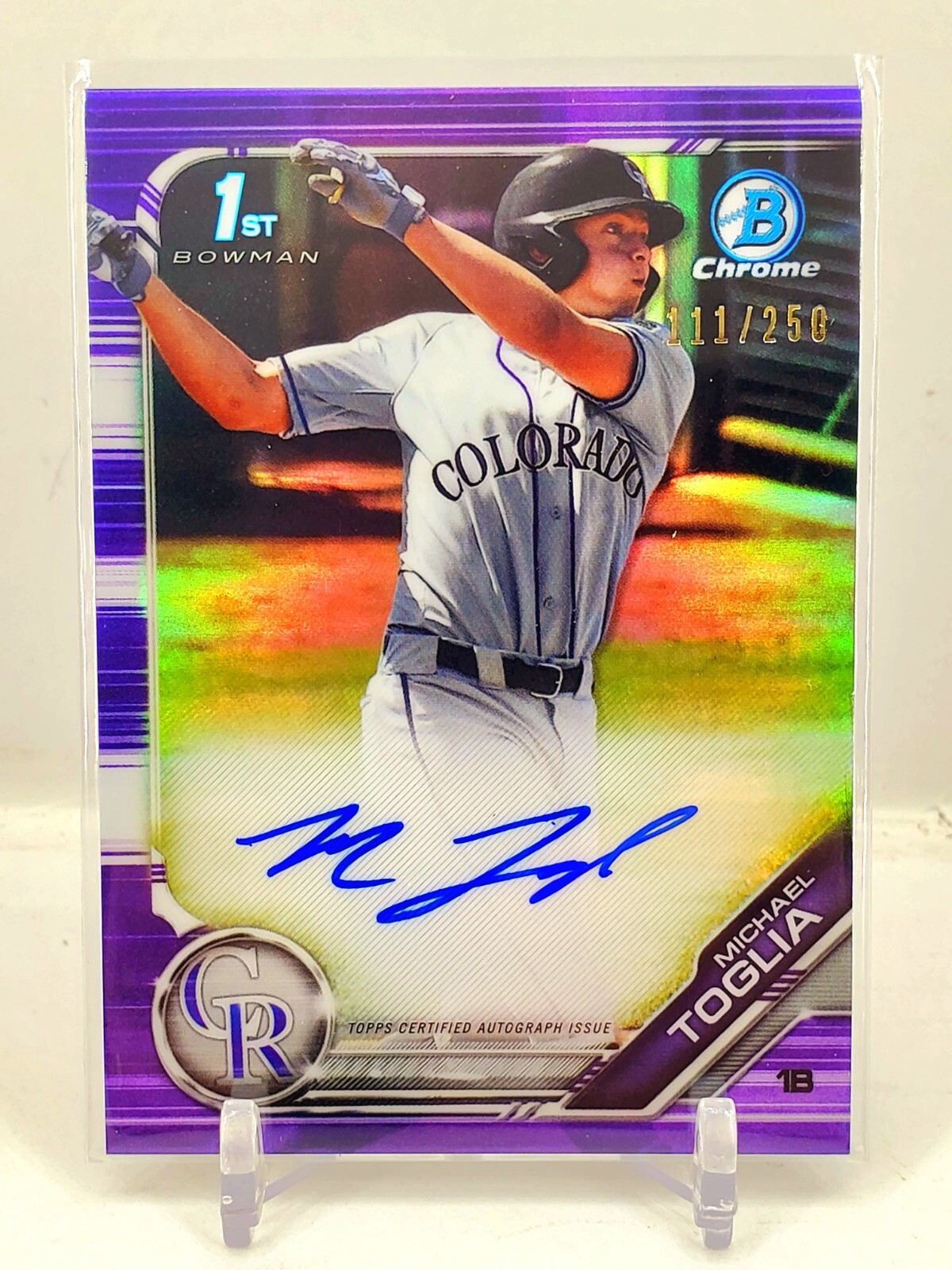 2019 Bowman Chrome 1st Michael Toglia Purple Refractor Auto 111/250 ROOKIE RC SP