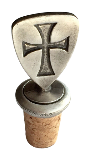 Masonic Knights Templar Shield Hand Crafted Pewter Bottle Stopper Wine Saver - Picture 2 of 3