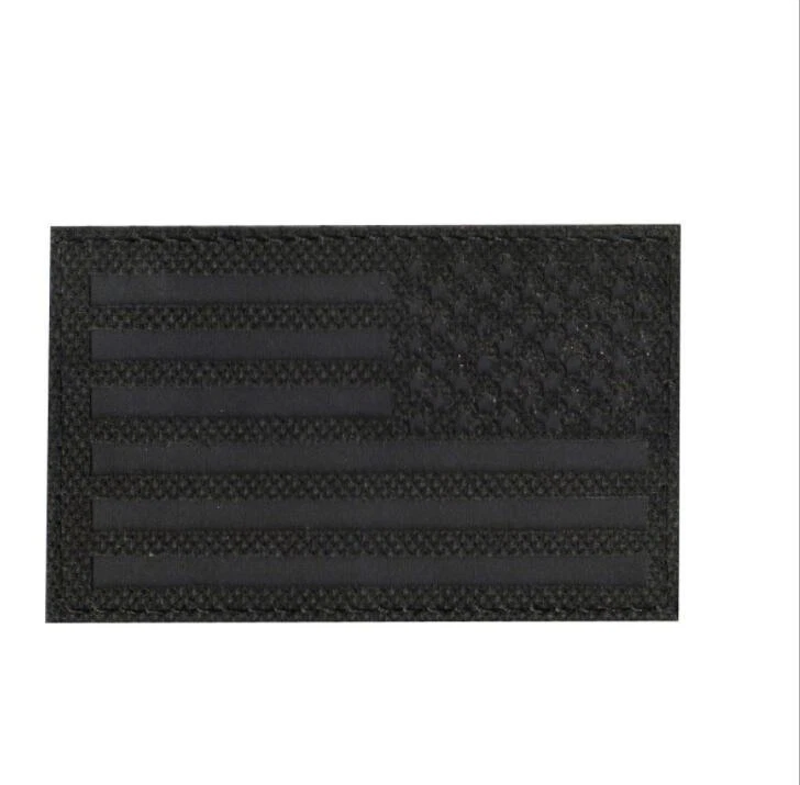 Reflective IR US AMERICAN FLAG REVERSE LEFT RIGHT SHOULDER HOOK 2 PATCHES BLACK* - Image 2 of 4