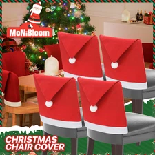 4 Pack Christmas Dining Chair Cover Santa Hat Chair Back Home Kitchen Décor Red