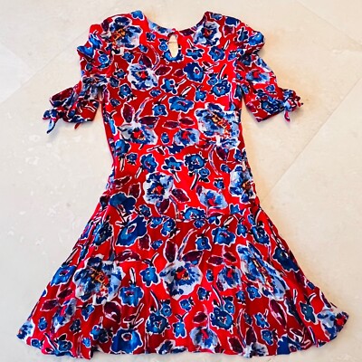 FREE PEOPLE Floral Print Mini Dress - Red w/ Blue Flowers, Tie Sleeve - Size 4 | eBay FREE PEOPLE Floral Print Mini Dress - Red w/ Blue Flowers, Tie Sleeve - Size 4 | eBay