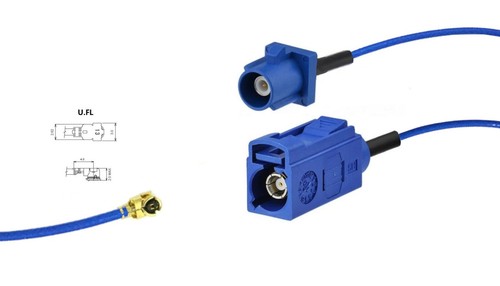 Fakra C(Blue) to U.FL RF Adapter/Pigtail/Patch coaxial RF1.37(AWG30) 50Ohm