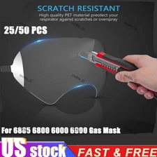 25/50 Pack Peel Off Lens Cover Face Shield Film for 6885 6800 6000 6900 Gas Mask