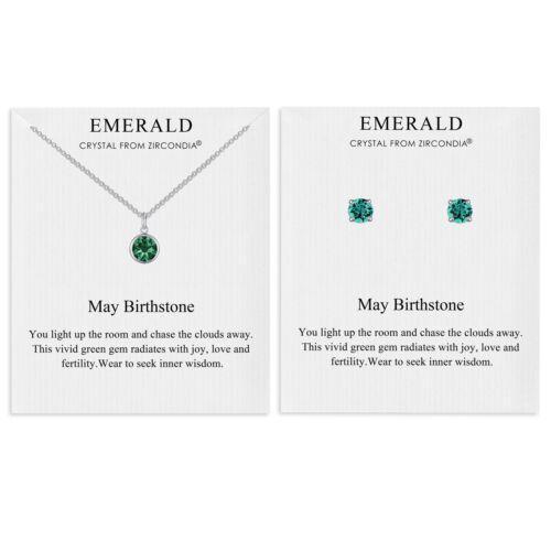 May (Emerald) Birthstone Necklace & Earrings Set Created with Zircondia® Crystal - Picture 1 of 10