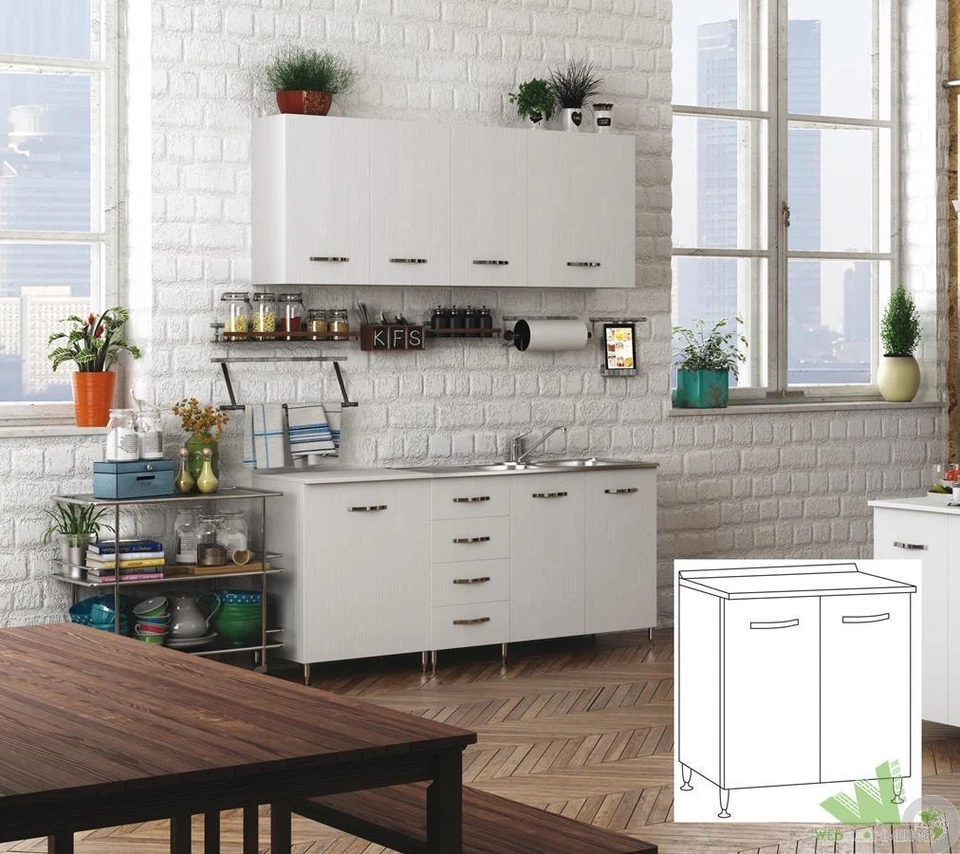 KIT CUCINA BASE 2 ANTE SPORTELLI MOBILE BIANCO COMPONIBILE 80X50X85H ARMADIETTO - Immagine 2 di 2