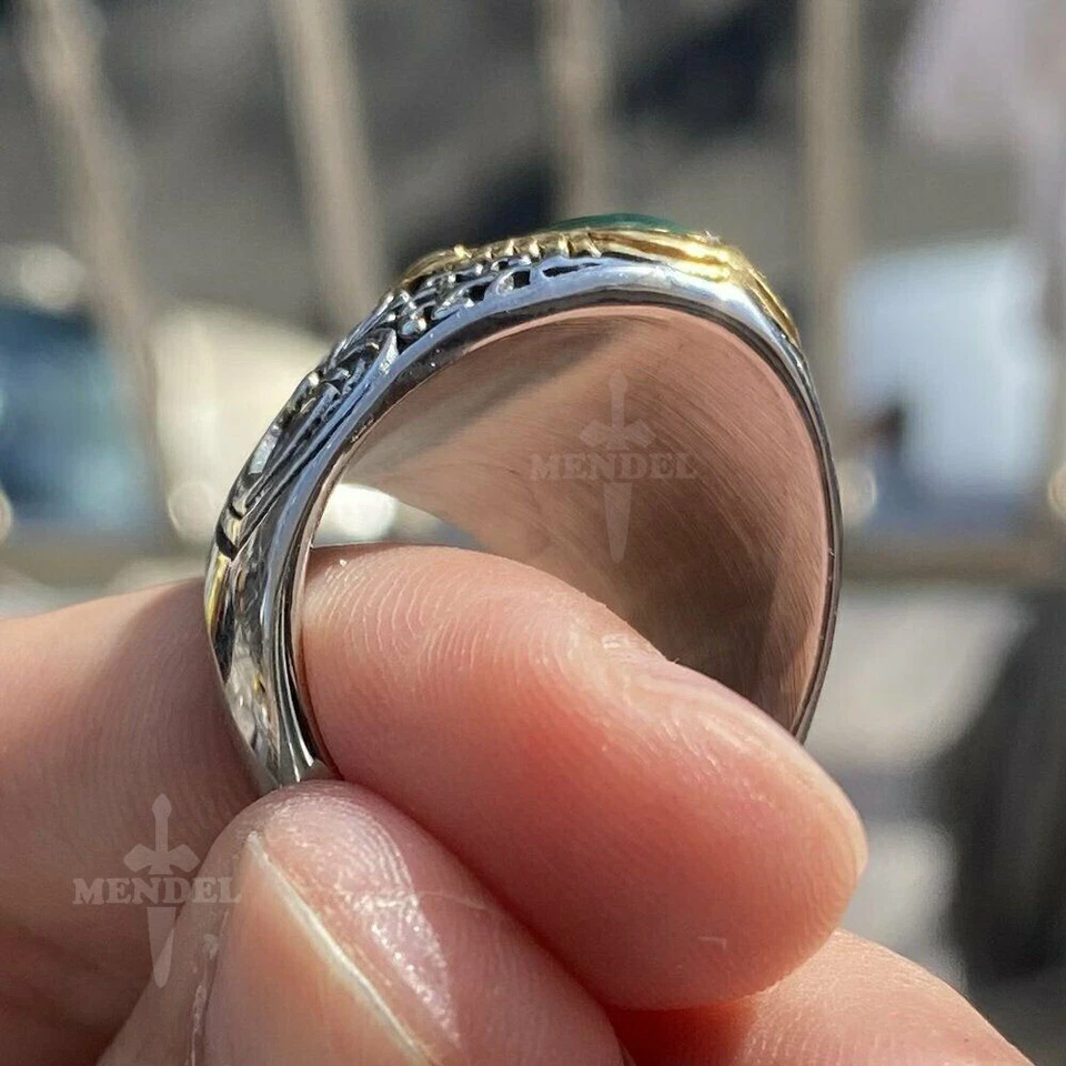 Anillo de piedra ojo de gato verde creado en laboratorio MENDEL para hombre de acero inoxidable talla 7-15 Foto 3 de 4