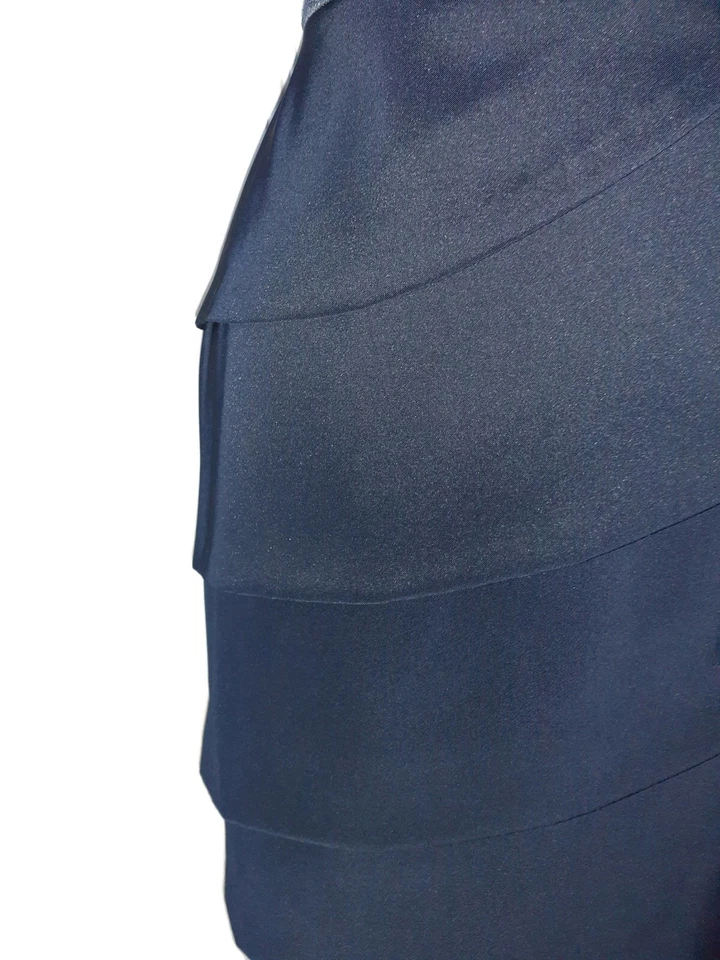 CONNECTED Size 8 Sheath Dress Blue Lace Shimmery Beige Lining Tiered Layers - Image 3 of 4