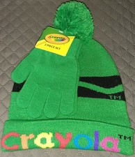 Crayola Soft Knit Beanie Hat and Gloves 2-Piece Set - Kid's One Size - Green NEW