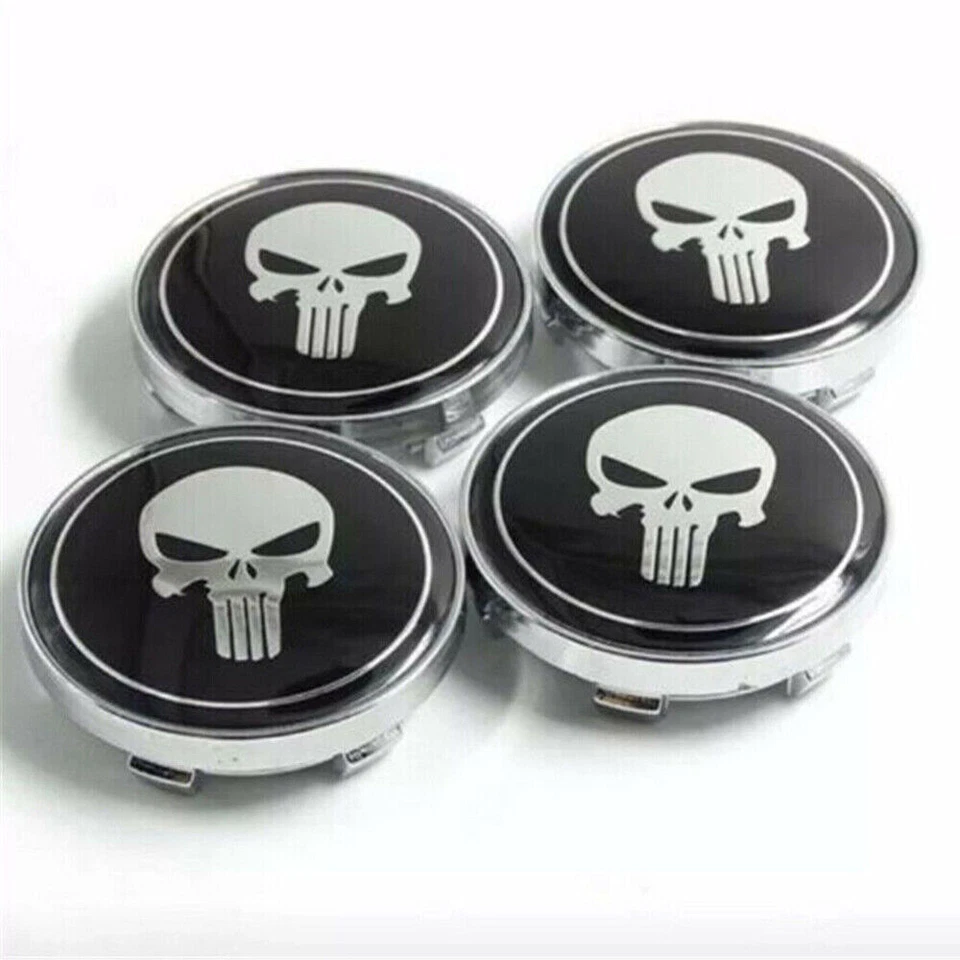 4x 60mm 2.36 Inch Silver Skull Wheel Centre Alloy Hub Center Caps - Image 3 of 4