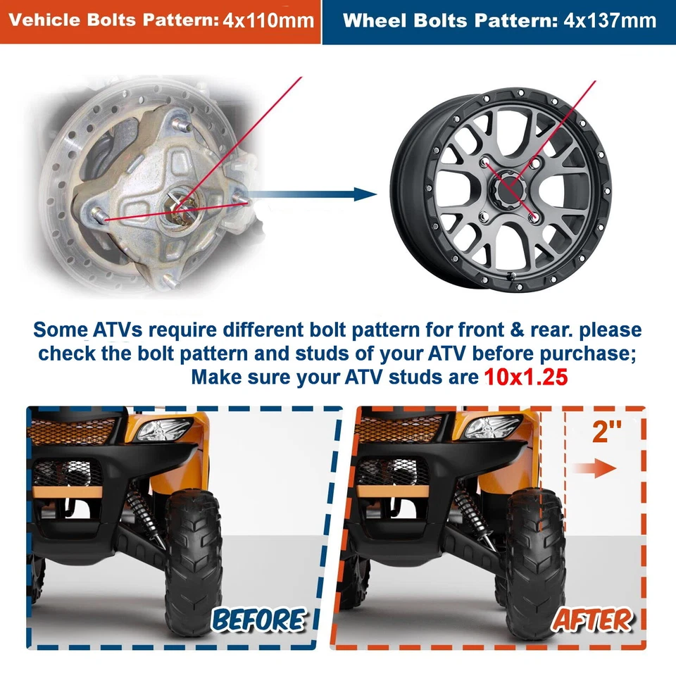 4 Pcs 2 inch 4x110 to 4x137 Wheel Adapters For 4/137 Wheel on 4/110 Honda ATV - Image 3 of 4