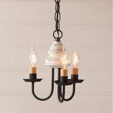 3 Arm Bellview Wood Country Chandelier in Americana White Candelabra Lighting