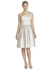 Alfred Sung Size 6 Snow White Taffeta One Shoulder Cocktail Dress Belt