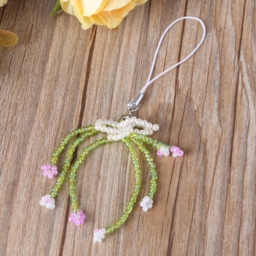Sweet Beaded Flower Bowknot Pendants Phone Charm Straps Lanyard Accessories - Photo 5/8