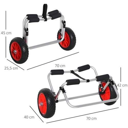 HOMCOM Kanuwagen Kajakwagen Surfwagen klappbar mit Gurt Räder Alu bis 90 kg - Bild 4 von 10