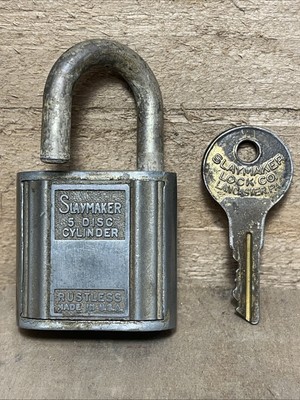 Vintage Slaymaker 5 Disc Cylinder Padlock With Original Key Rustless USA    BB